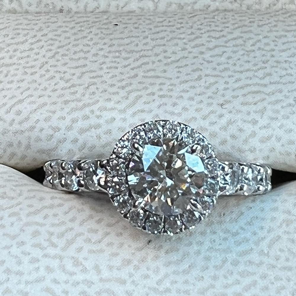 14K Yellow Gold and White Gold Diamond Halo Design Engagement Ring